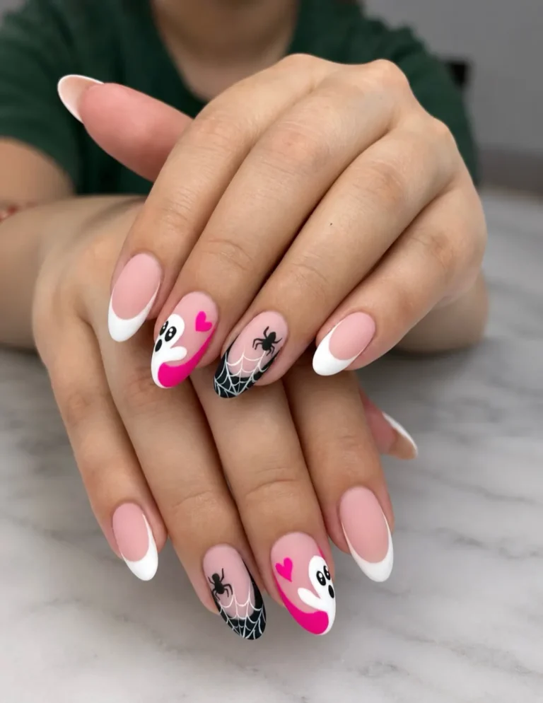 Uñas largas almendradas con francesa y diseños en Arte en Uñas Raquel